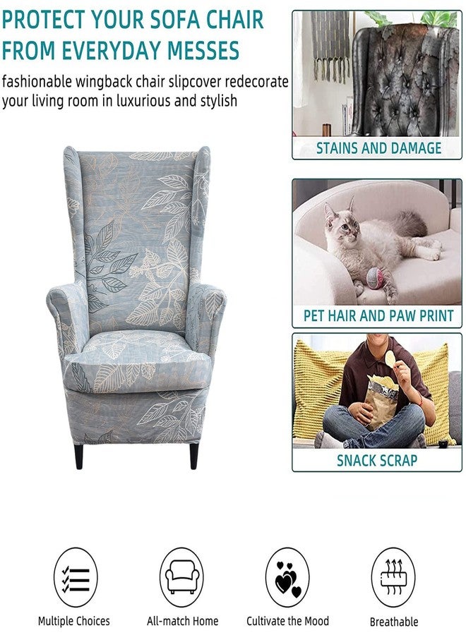 KRFOONN Wingback Chair Cover 2 Piece Stretch Wing Chair Covers Spandex Slipcovers Wingback Sofa Covers Armchair Covers Non-Slip Furniture Protector for Living Room Wingback Chairs, Grey, 15 - Image 5
